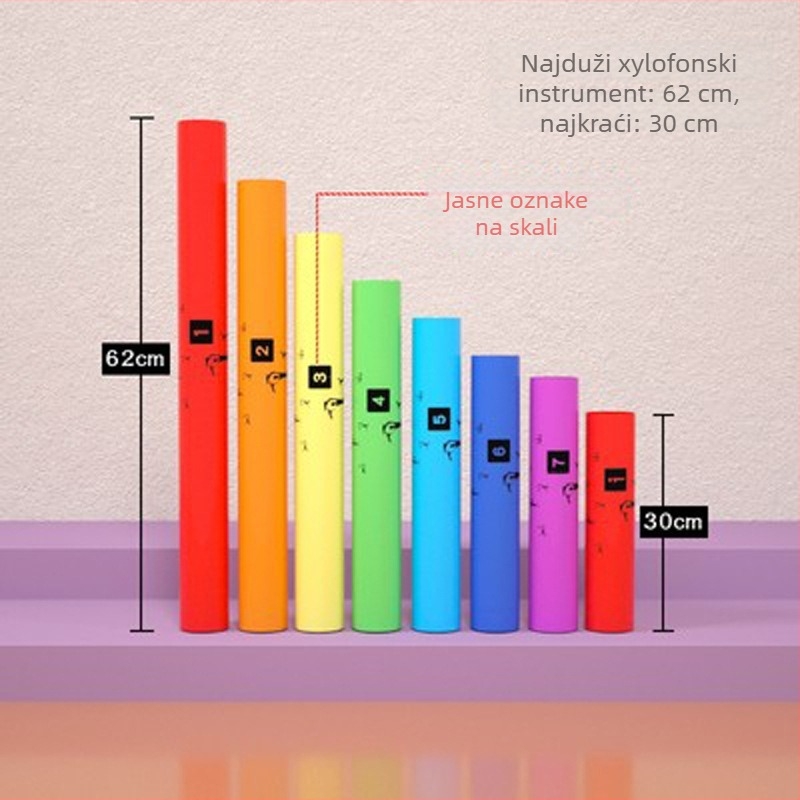 Orffov udarni instrument s osam tonova zvučnih cijevi za djecu, plastična edukativna igračka za uzrast 7-14 godina