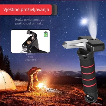 Kemao naslon za vrata automobila s višefunkcionalnim sigurnosnim čekićem – tri u jednom; aluminijsko‑legura + ABS + navlaka od pjene; težina 150 g; pakiranje 60 kom.; mogućnost prilagodbe