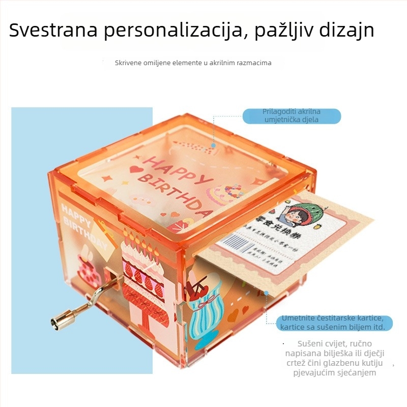 Akrilna kutija za glazbu - prilagodljiva DIY ručna, moderni umjetnički stil, suvenir gradskih atrakcija, moguć ispis logotipa