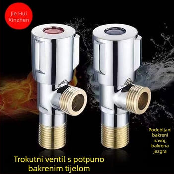 Latunski trokutasti ventil za bojler: regulacija tople i hladne vode, 1 ulaz, 2 izlaza, slavina za zahod