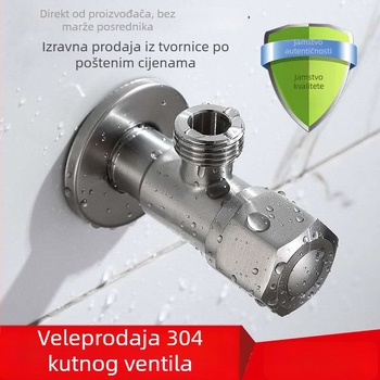 Uglovni ventil, 304 nehrđajući čelik, ugradni (unutarnji promjer 15; radni tlak 1.5; za kuhinju i kupaonicu)