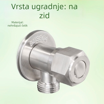 Uglovni ventil, 304 nehrđajući čelik, ugradni (unutarnji promjer 15; radni tlak 1.5; za kuhinju i kupaonicu)