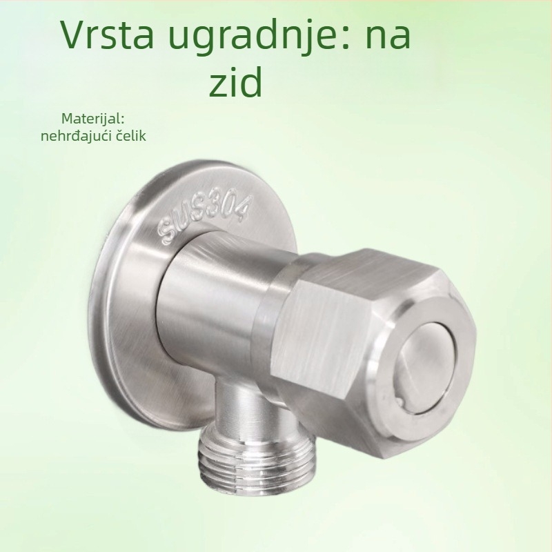 Uglovni ventil, 304 nehrđajući čelik, ugradni (unutarnji promjer 15; radni tlak 1.5; za kuhinju i kupaonicu)