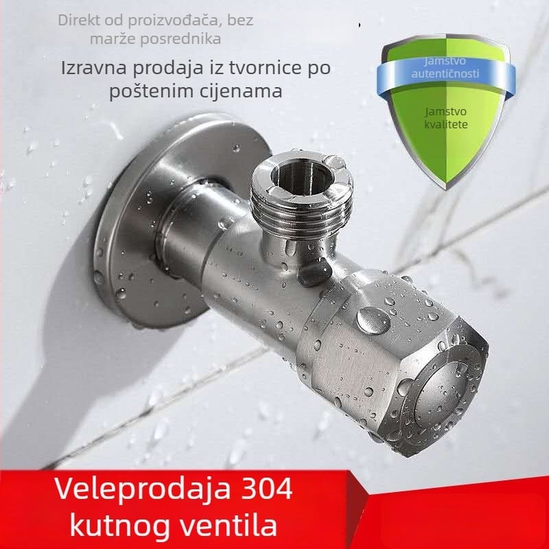 Uglovni ventil, 304 nehrđajući čelik, ugradni (unutarnji promjer 15; radni tlak 1.5; za kuhinju i kupaonicu)