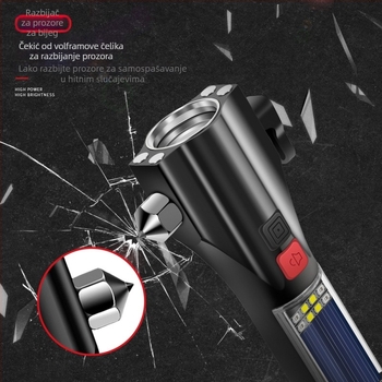 Automobilski višenamjenski solarni LED svjetiljka s čekićem za spašavanje, probijanje stakla, alarm – OUDEW • aluminijska zlitina • Zhejiang • 250 g