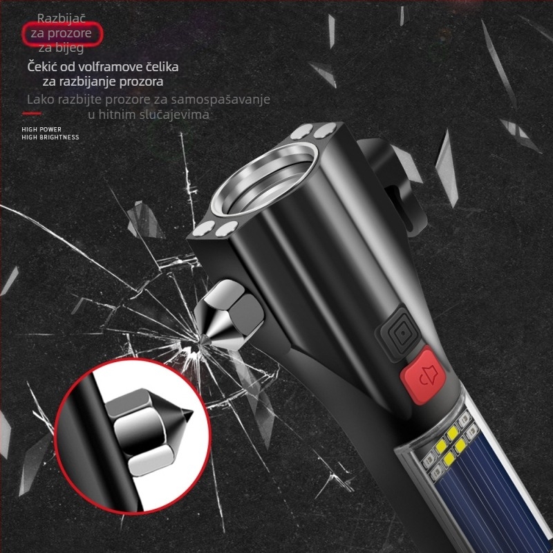 Automobilski višenamjenski solarni LED svjetiljka s čekićem za spašavanje, probijanje stakla, alarm – OUDEW • aluminijska zlitina • Zhejiang • 250 g