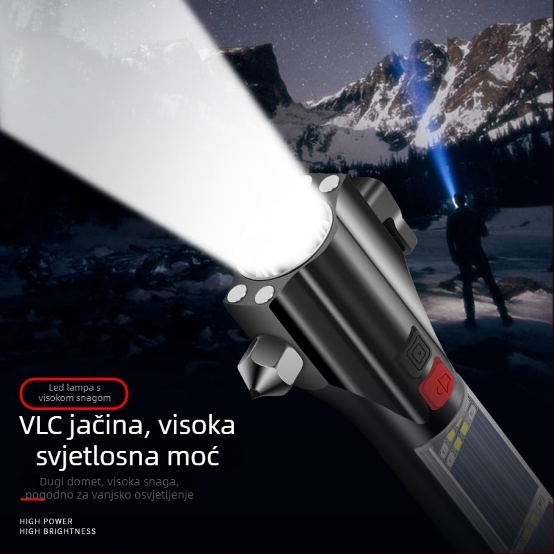 Automobilski višenamjenski solarni LED svjetiljka s čekićem za spašavanje, probijanje stakla, alarm – OUDEW • aluminijska zlitina • Zhejiang • 250 g