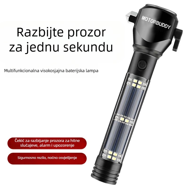 Automobilski višenamjenski solarni LED svjetiljka s čekićem za spašavanje, probijanje stakla, alarm – OUDEW • aluminijska zlitina • Zhejiang • 250 g