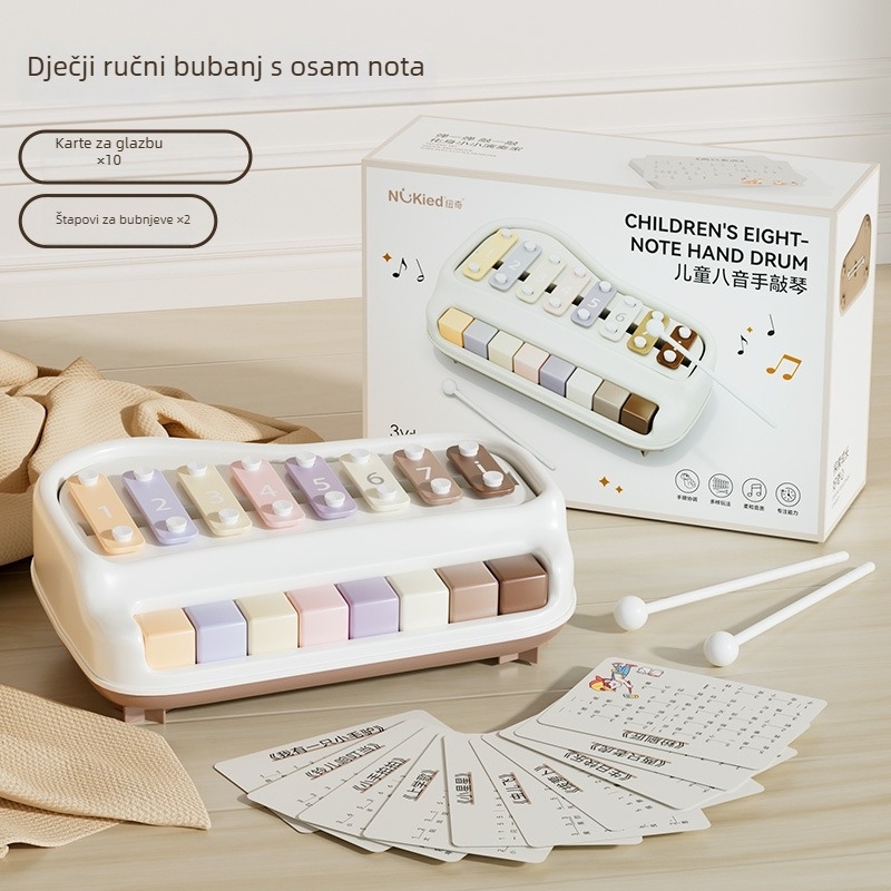 Plastični xylofon s osam tipki za djecu, ručno udaran instrument, dvostruke funkcionalnosti obrazovna glazbena igračka za uzrast 4–6 godina