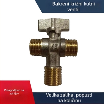 Bakreni križno kutni ventil, jedan ulaz, dva izlaza, navoji spoj, atmosferski tlak