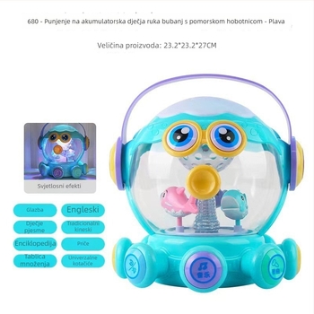 Interaktivna hobotnica – puzzle s bubnjem, svjetlima i glazbom – plastika, za djecu 4–6 godina – potiče emocionalni i kognitivni razvoj, finu motoriku i sluh; pakiranje u šarenu kutiju