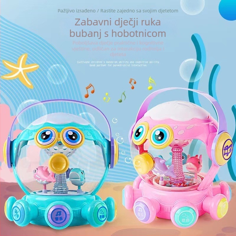 Interaktivna hobotnica – puzzle s bubnjem, svjetlima i glazbom – plastika, za djecu 4–6 godina – potiče emocionalni i kognitivni razvoj, finu motoriku i sluh; pakiranje u šarenu kutiju