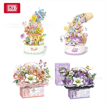 Loz 1951-54 Set blokova za košaru s cvijećem – više od 800 dijelova ABS, DIY buket s glazbenom kutijom, za uzrast 14+