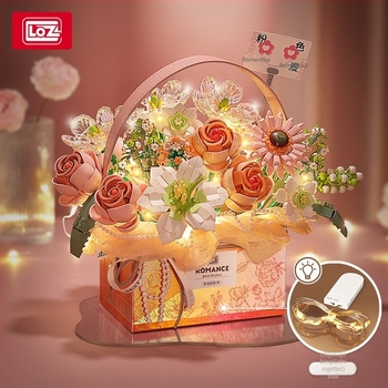 Loz 1951-54 Set blokova za košaru s cvijećem – više od 800 dijelova ABS, DIY buket s glazbenom kutijom, za uzrast 14+