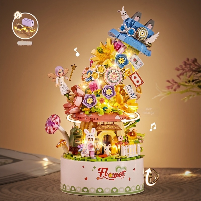 Loz 1951-54 Set blokova za košaru s cvijećem – više od 800 dijelova ABS, DIY buket s glazbenom kutijom, za uzrast 14+