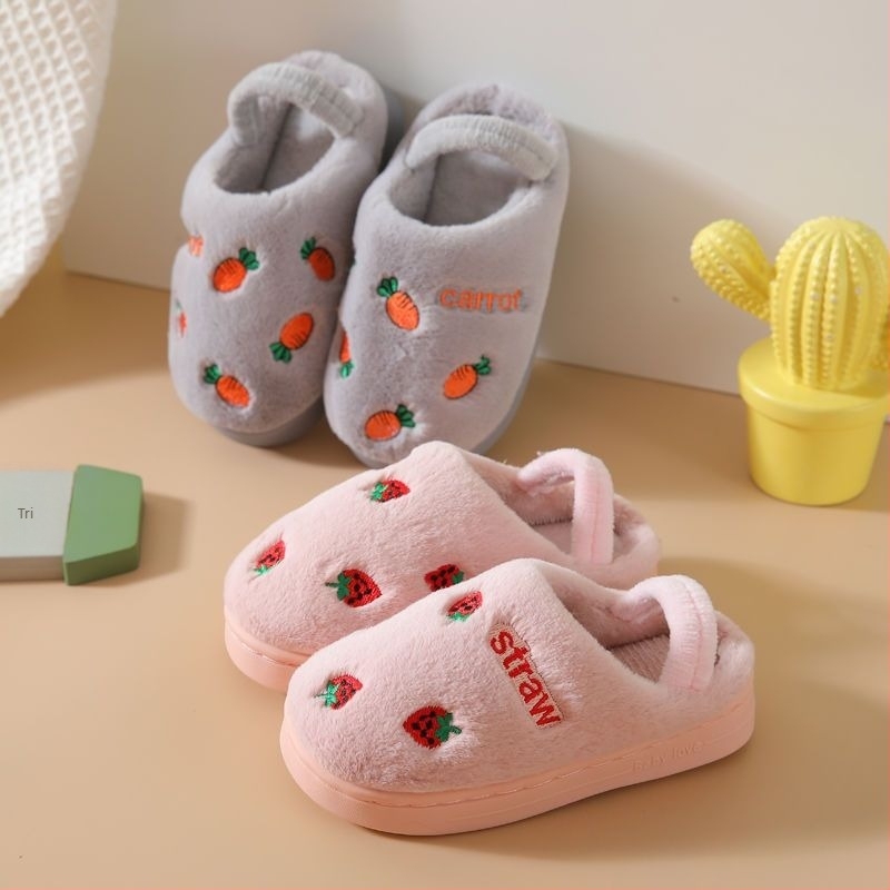 Dječje pamučne papuče za bebe 1–3 godine, uzorak s crtanim životinjama, unutarnje, protuklizna podstava, zima, gornji dio od pamuka, gumena podstava
