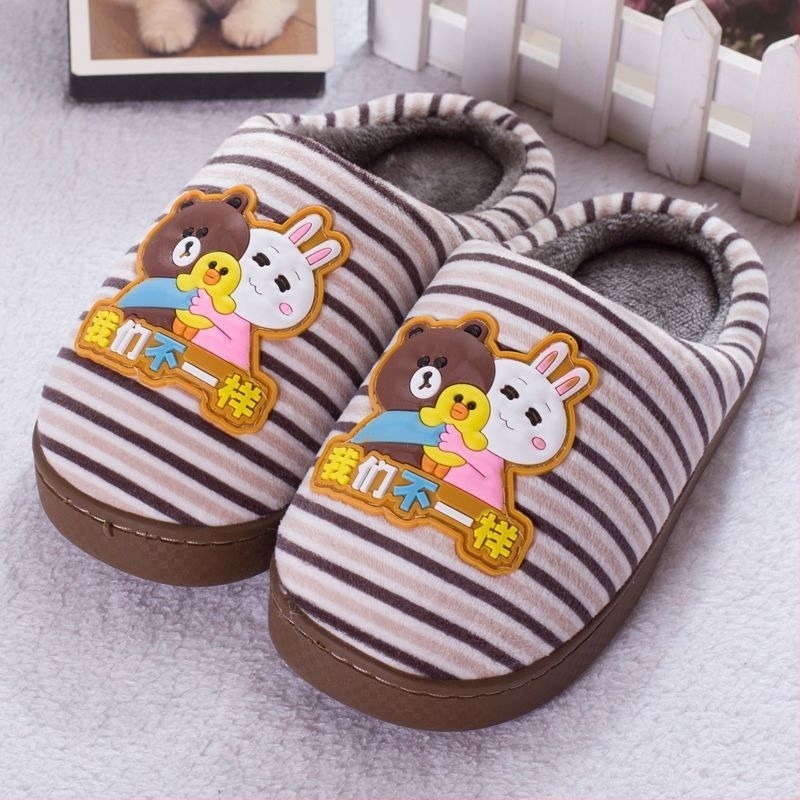 Dječje pamučne papuče za bebe 1–3 godine, uzorak s crtanim životinjama, unutarnje, protuklizna podstava, zima, gornji dio od pamuka, gumena podstava