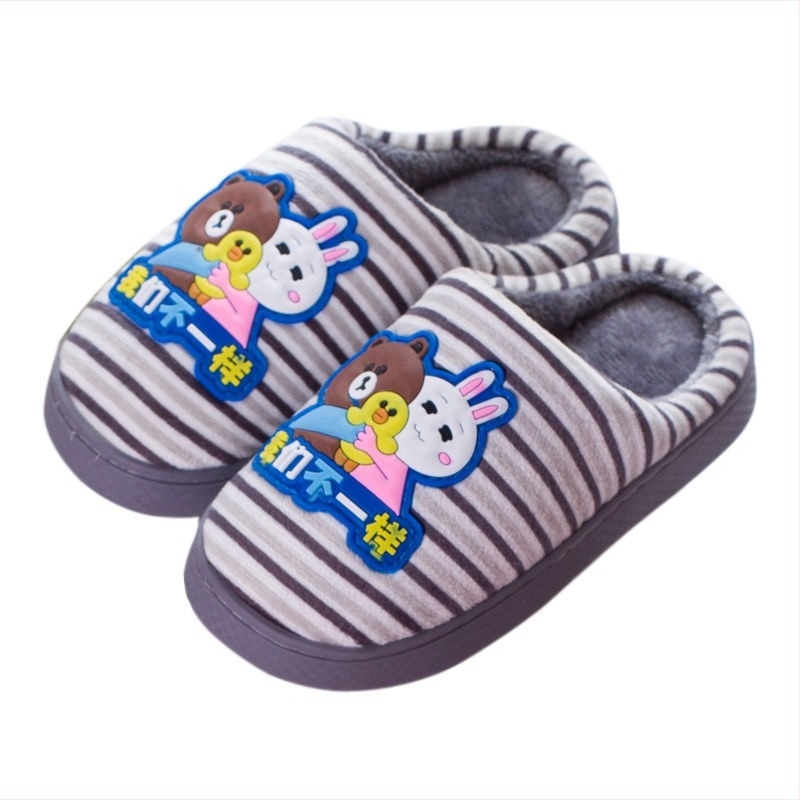 Dječje pamučne papuče za bebe 1–3 godine, uzorak s crtanim životinjama, unutarnje, protuklizna podstava, zima, gornji dio od pamuka, gumena podstava