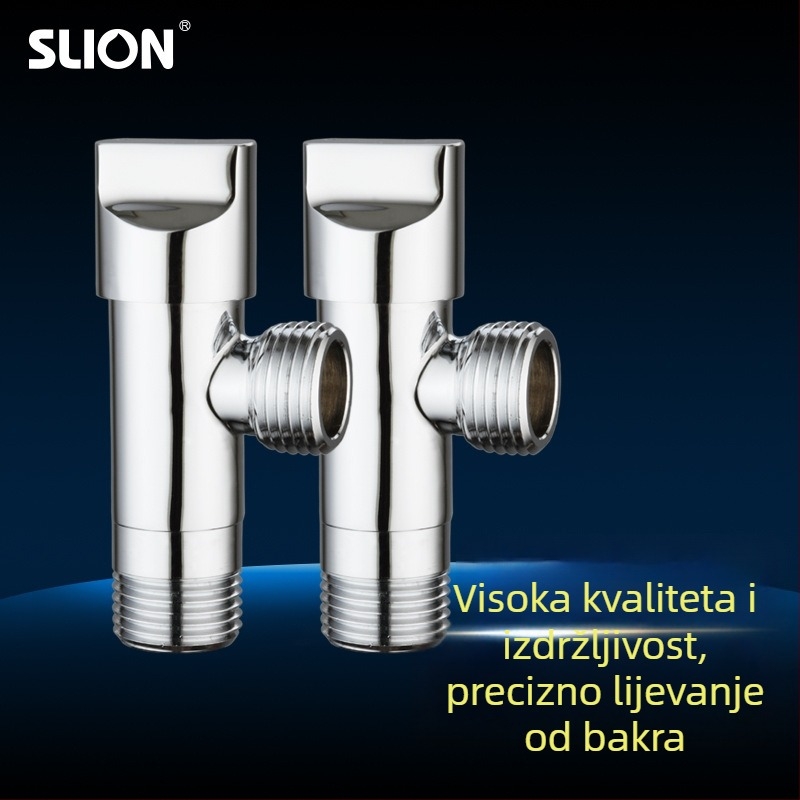 Kutni ventil od mesinga, model SL2528(03); ugradnja u zid; radni tlak 20-50; unutarnji promjer 56; primjena: umivaonik, WC, kuhinja.