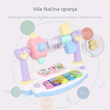 3351 Djeca Elektronički klavir s zvončićem — plastična elektronička organ igračka za rano obrazovanje, potiče emocionalni razvoj, vid, intelektualni razvoj i koordinaciju ruku i oka