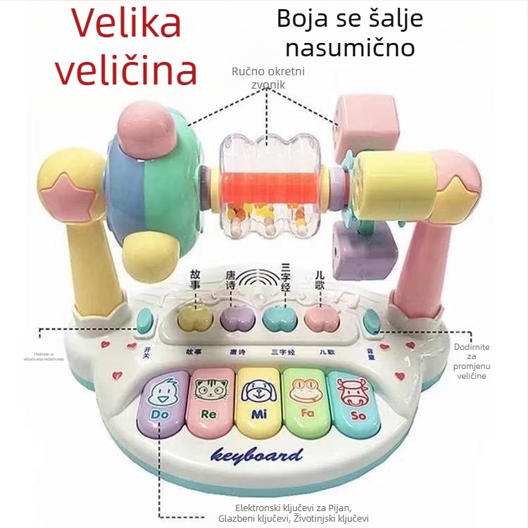 3351 Djeca Elektronički klavir s zvončićem — plastična elektronička organ igračka za rano obrazovanje, potiče emocionalni razvoj, vid, intelektualni razvoj i koordinaciju ruku i oka