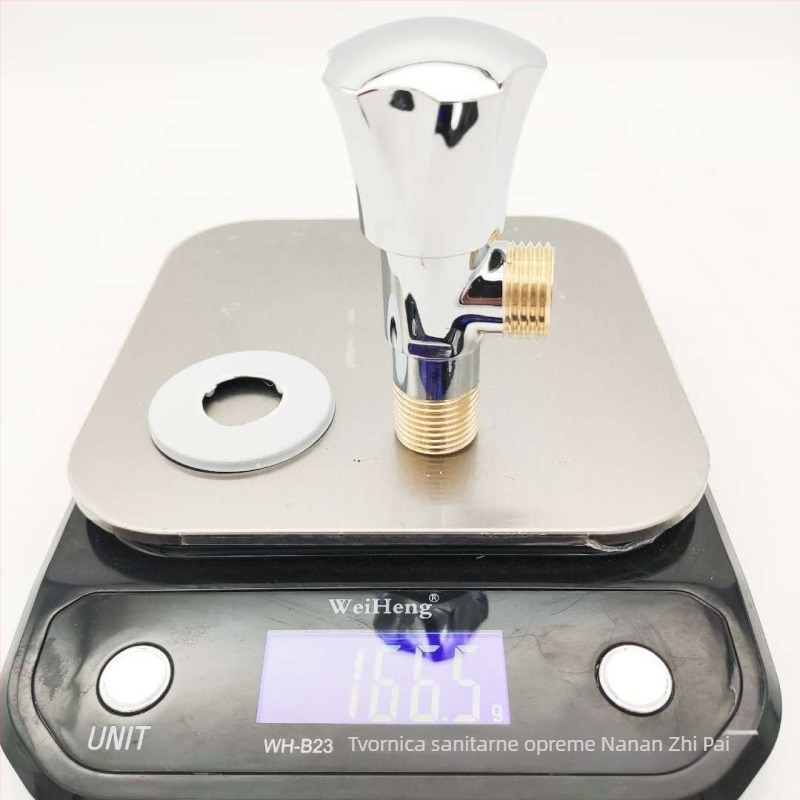 Kutni ventil, bakrena legura, model zp-040, ugradnja u zid, radna temperatura 0–90°C, nominalni tlak 1,2 MPa