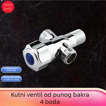 Bakreni troputni kutni ventil s jednim ulazom i dva izlaza, za kuhinju, kupaonicu i bojler, zatvarač toplog i hladnog vode