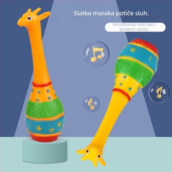 Žirafa‑oblikovana dječja drndalica — udarni instrument za predškolski odgoj; plastična konstrukcija; podržava sluh i koordinaciju ruka-oko.