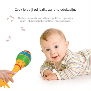 Žirafa‑oblikovana dječja drndalica — udarni instrument za predškolski odgoj; plastična konstrukcija; podržava sluh i koordinaciju ruka-oko.