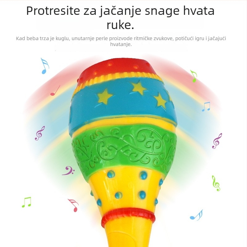 Žirafa‑oblikovana dječja drndalica — udarni instrument za predškolski odgoj; plastična konstrukcija; podržava sluh i koordinaciju ruka-oko.