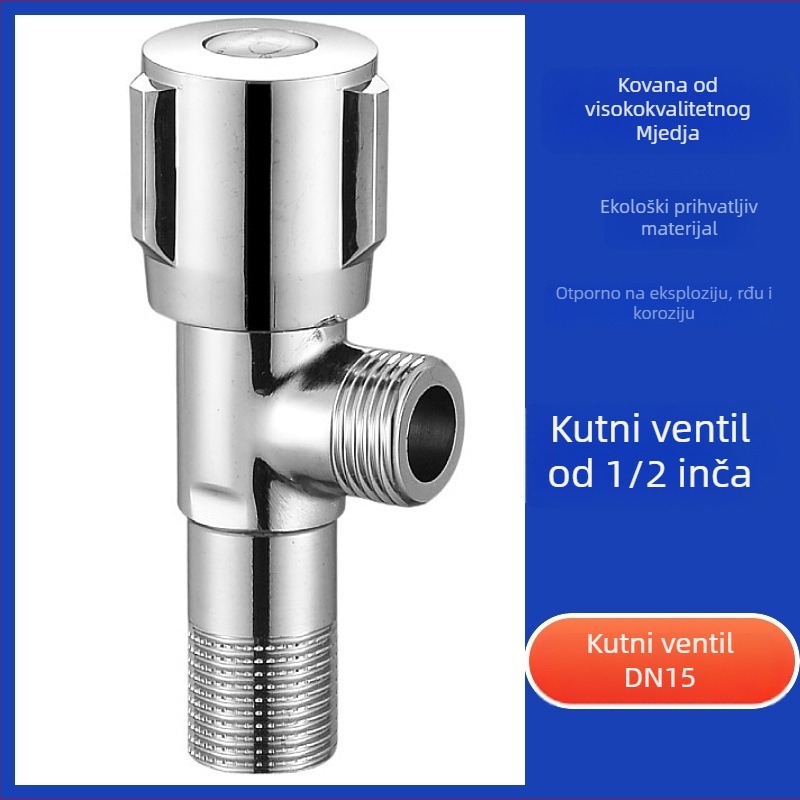 Mesing kutni ventil D-6021, ugradnja u zid, unutarnji promjer 20 mm, radni tlak 0,75 MPa, pogodan za WC, slavinu i bojler