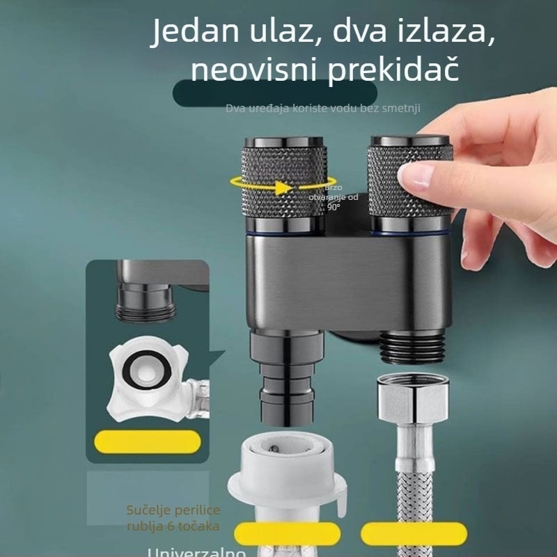 Nehrđajući čelični troputni vodni razvodni ventil s jednim ulazom i dva izlaza, trokutasti ventil s dvostrukim upravljanjem