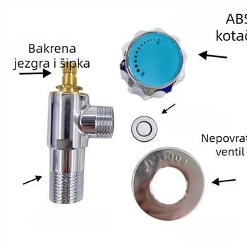 Ventil od nehrđajućeg čelika s elektroplatiranim kutnim priključkom za WC, s vodnim zatvaračem i provjerom, model 0890, ručna montaža, radni tlak 1.0 MPa, unutarnji promjer 4 mm
