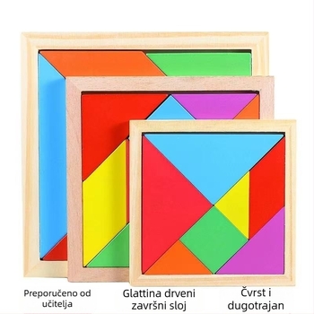 Drveni Tangram – trodimenzionalna slagalica, edukativna igračka, DIY-prijateljska, za uzrast 7–14