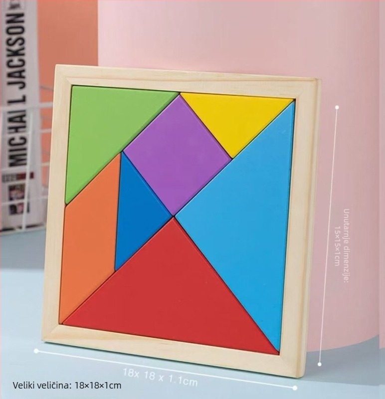 Drveni Tangram – trodimenzionalna slagalica, edukativna igračka, DIY-prijateljska, za uzrast 7–14