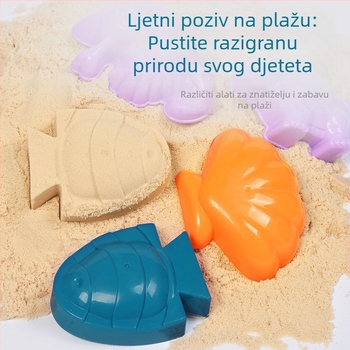 Set igračaka za plažu za djecu: plastični alati za pijesak, uključujući lopaticu i kantu; igranje pijeskom; pakiranje mrežastom vrećom; prikladno za uzrast 4–6 godina.