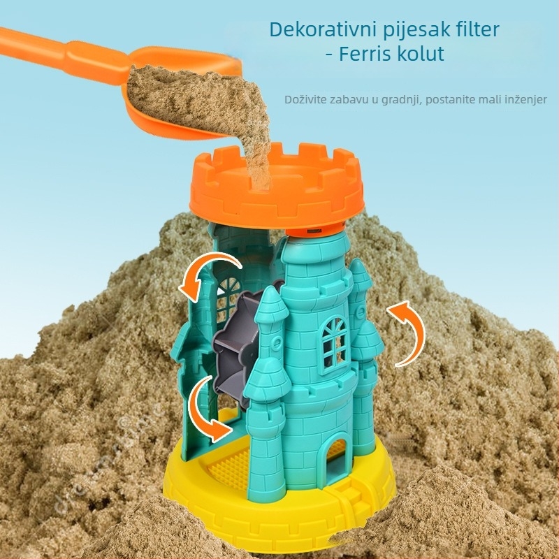 Set igračaka za plažu za djecu: plastični alati za pijesak, uključujući lopaticu i kantu; igranje pijeskom; pakiranje mrežastom vrećom; prikladno za uzrast 4–6 godina.