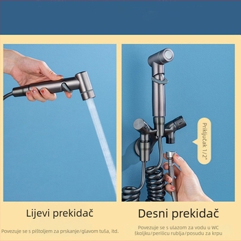 Bakreni dvostruko funkcijski trokutasti ventil s ručnom prskalicom za WC — mini set kupaonskih dodataka