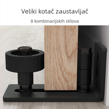 Hardver za barn vrata s vodilicom i tračnicom — 8-u-1 pendulum stop, karbonska čelika, praškasti premaz, modernan i jednostavan stil