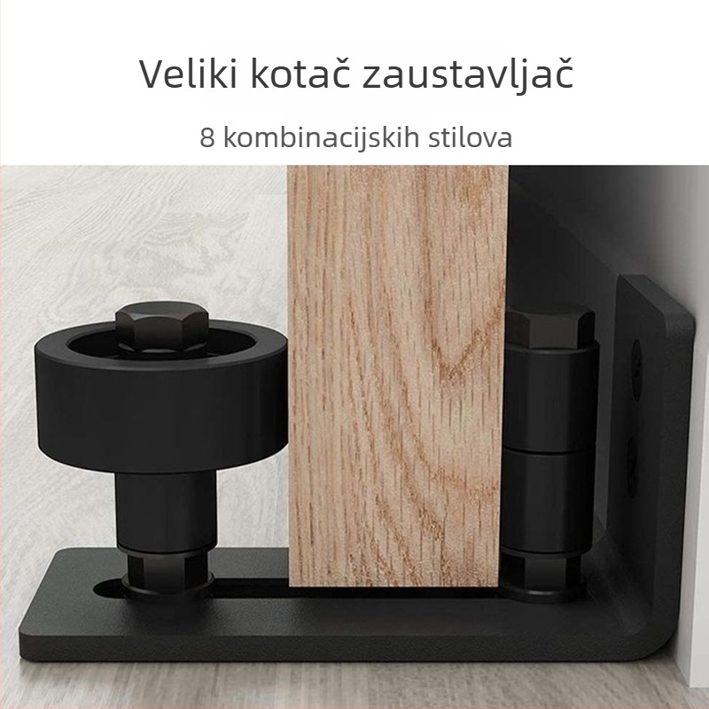 Hardver za barn vrata s vodilicom i tračnicom — 8-u-1 pendulum stop, karbonska čelika, praškasti premaz, modernan i jednostavan stil
