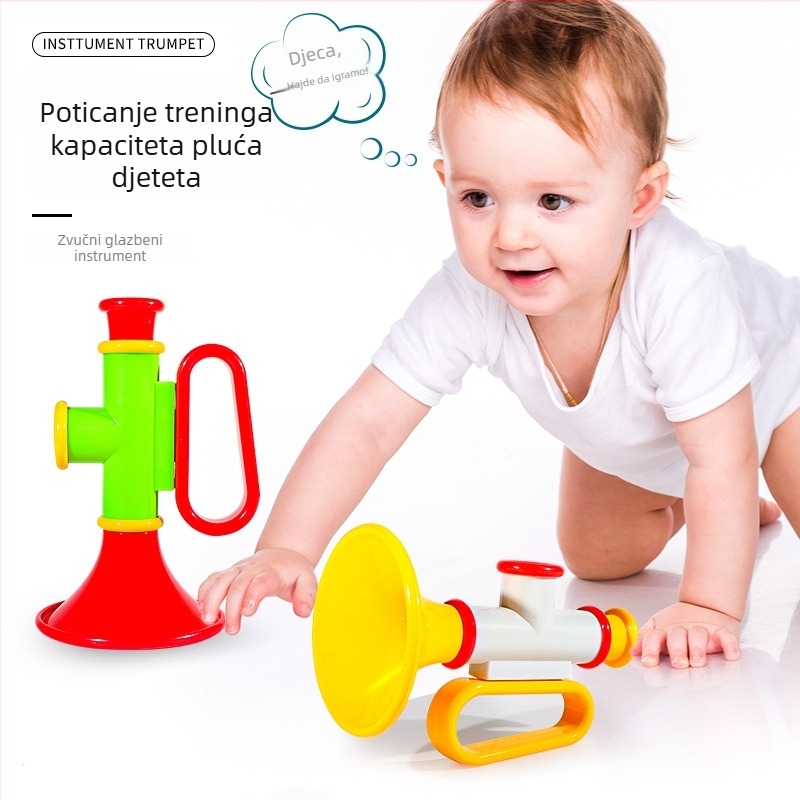 Plastična dječja truba-igračka – zviždalo glazbeni instrument za bebe (0–3 godine), razvija sluh, koordinaciju ruku i očiju te osjetilne sposobnosti