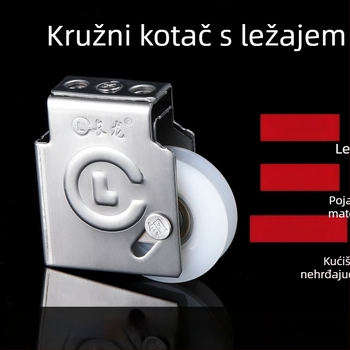 Rolna za klizna vrata i prozore tipa 90 – kućište od nehrđajućeg čelika, kotačić od najlona, kuglični ležaj; primjena: vrata i prozori tipa 90; nosivost 55 kg