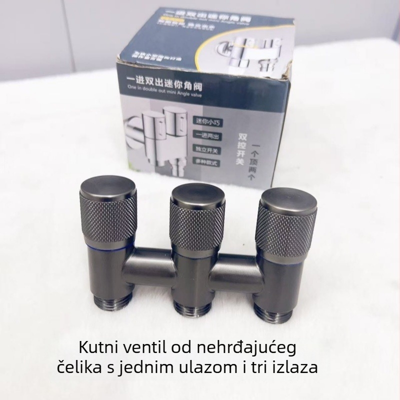 Nehrđajući čelik, gunmetal siva dodatna oprema za WC, 1 ulaz, 3 izlaza, 3-funkcijski višefunkcionalni kutni ventil, četverostruki ventil za perilicu rublja