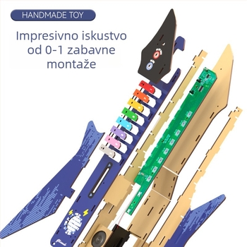 Dječji drveni DIY model električne gitare – igračka (drvo, gitara, DIY sklapanje, uzrast 7-14)