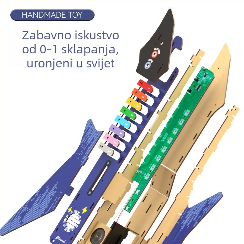 Dječji drveni DIY model električne gitare – igračka (drvo, gitara, DIY sklapanje, uzrast 7-14)