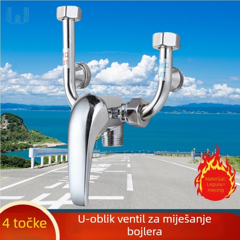 Bakreni miješajući ventil za bojler, U-oblik, površinska montaža, trostruko tuširanje, radni tlak 1.0 MPa, temperaturni raspon 5-100°C, protok 230