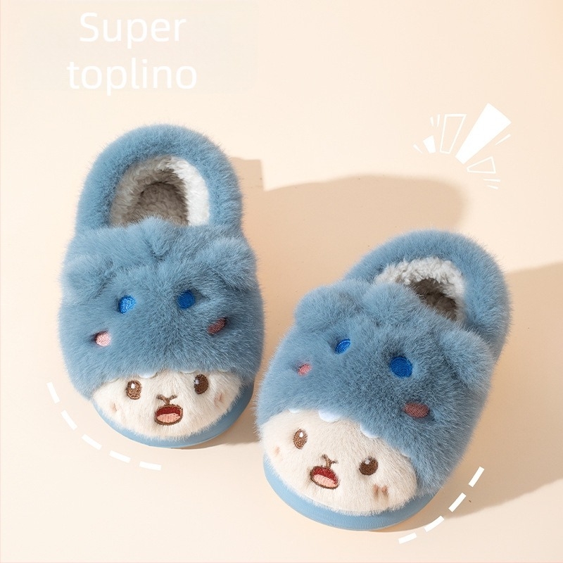 Dječje pamučne papuče s plišanom gornjom stranom, EVA potplatom, stražnjim remenom, karikatura zeca