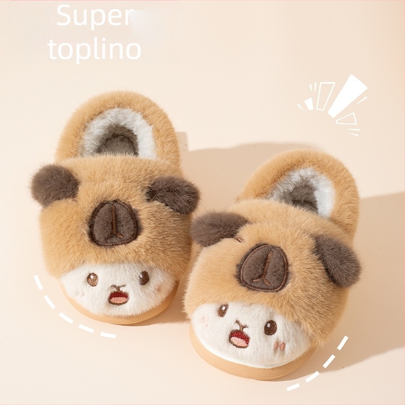 Dječje pamučne papuče s plišanom gornjom stranom, EVA potplatom, stražnjim remenom, karikatura zeca