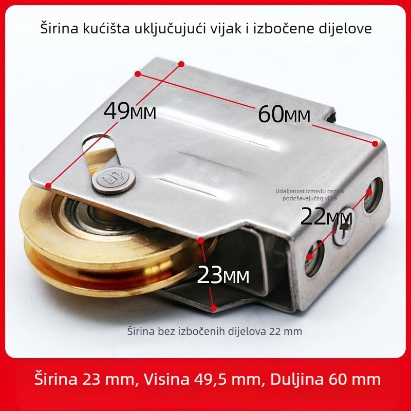 Aluminijska klizna kladka za stakleni prozor, tip 90, bakreni kotačić i ležaj