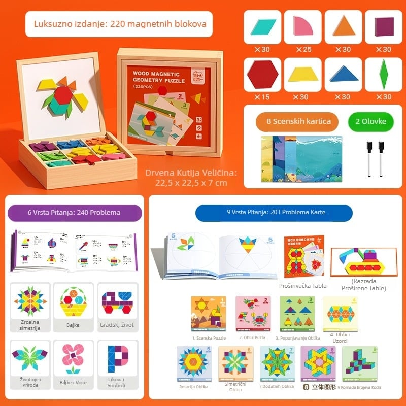 Drveni 3D puzzle za djecu 4–6 godina, pogodno za DIY, pakirano u Kraft kutiju.